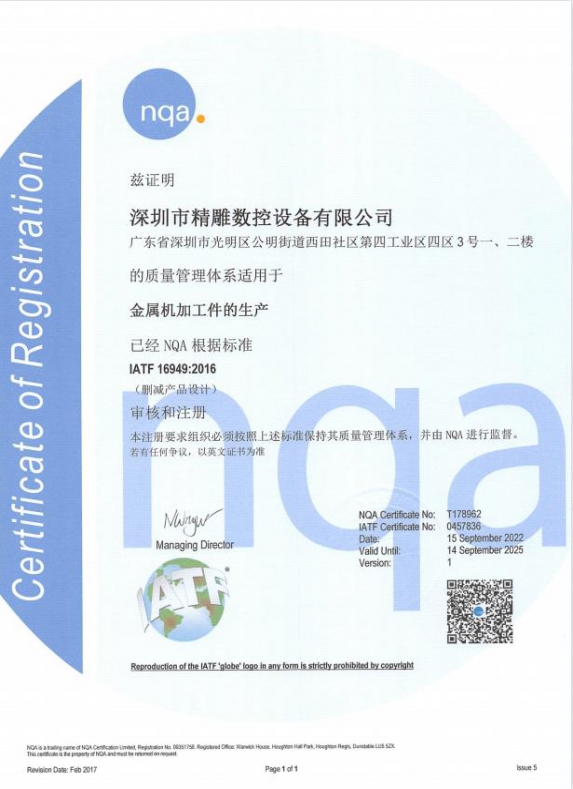 IATF16949:2016 NQA 汽車認證質量管理體系